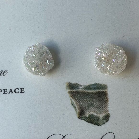 New Luna Norte Druzy Crystal Quartz 14k Plated Brass 3 pc. Earring Set - Picture 7 of 7